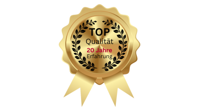 Darstellung des Fensterputzer Mönchengladbach Qualitätssiegel mit dem Schriftzug "TOP Qualität - 20 Jahre Erfahrung"